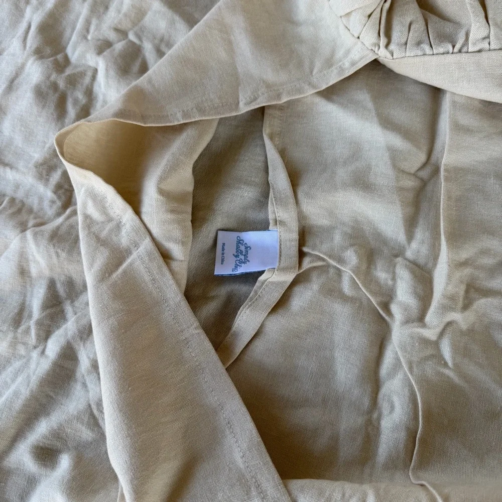 Simply Shabby Chic Ruffled Linen Blend King 3-Piece Duvet Cover Set Oatmeal NIP